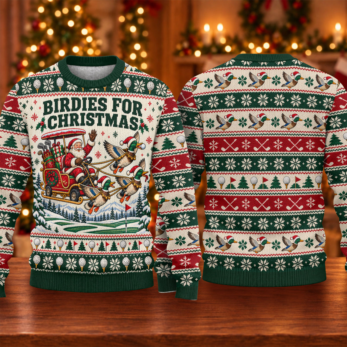 Birdies Santa Duck Sleigh Ugly Christmas Sweater, Golf Lover Gifts, Christmas Gifts