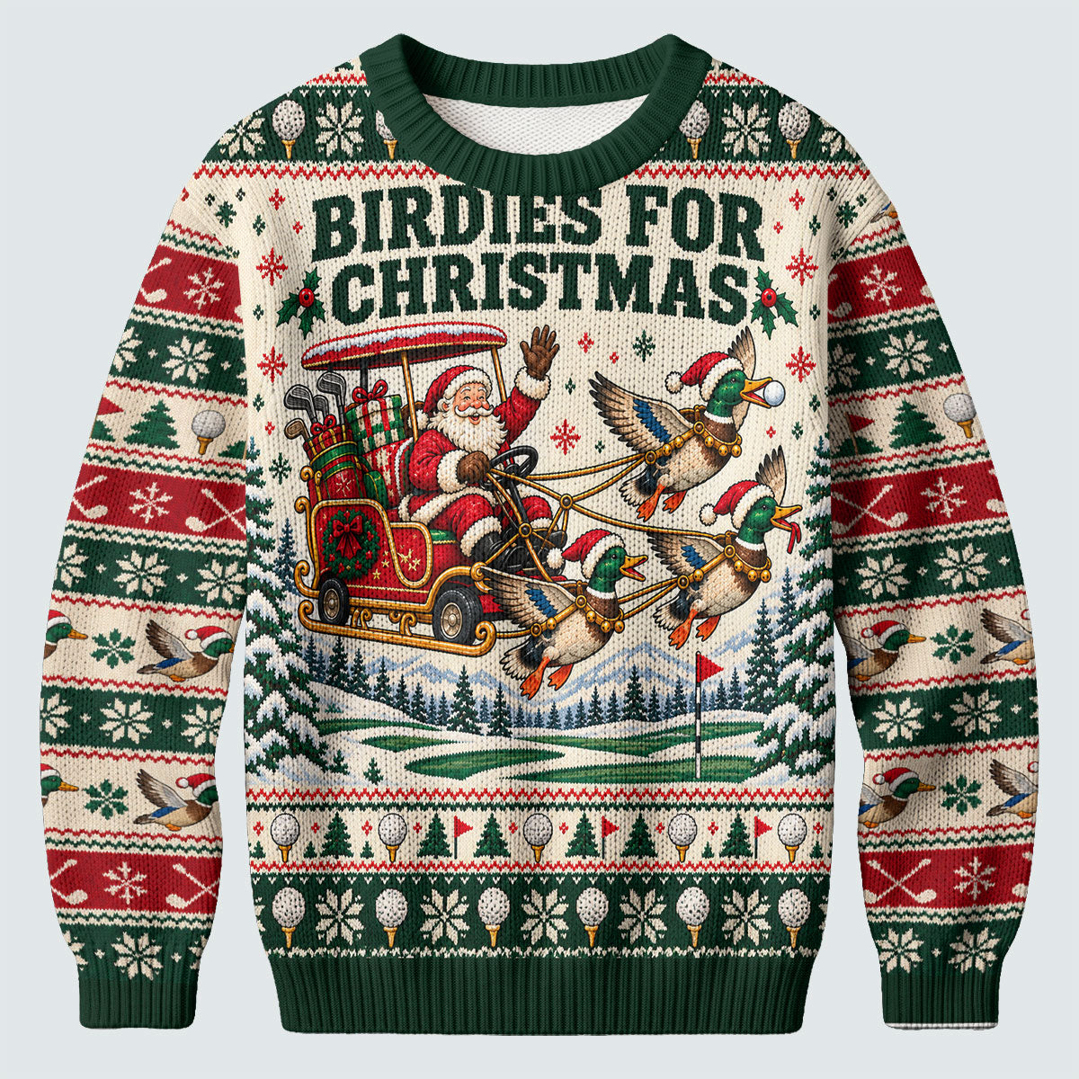 Birdies Santa Duck Sleigh Ugly Christmas Sweater, Golf Lover Gifts, Christmas Gifts