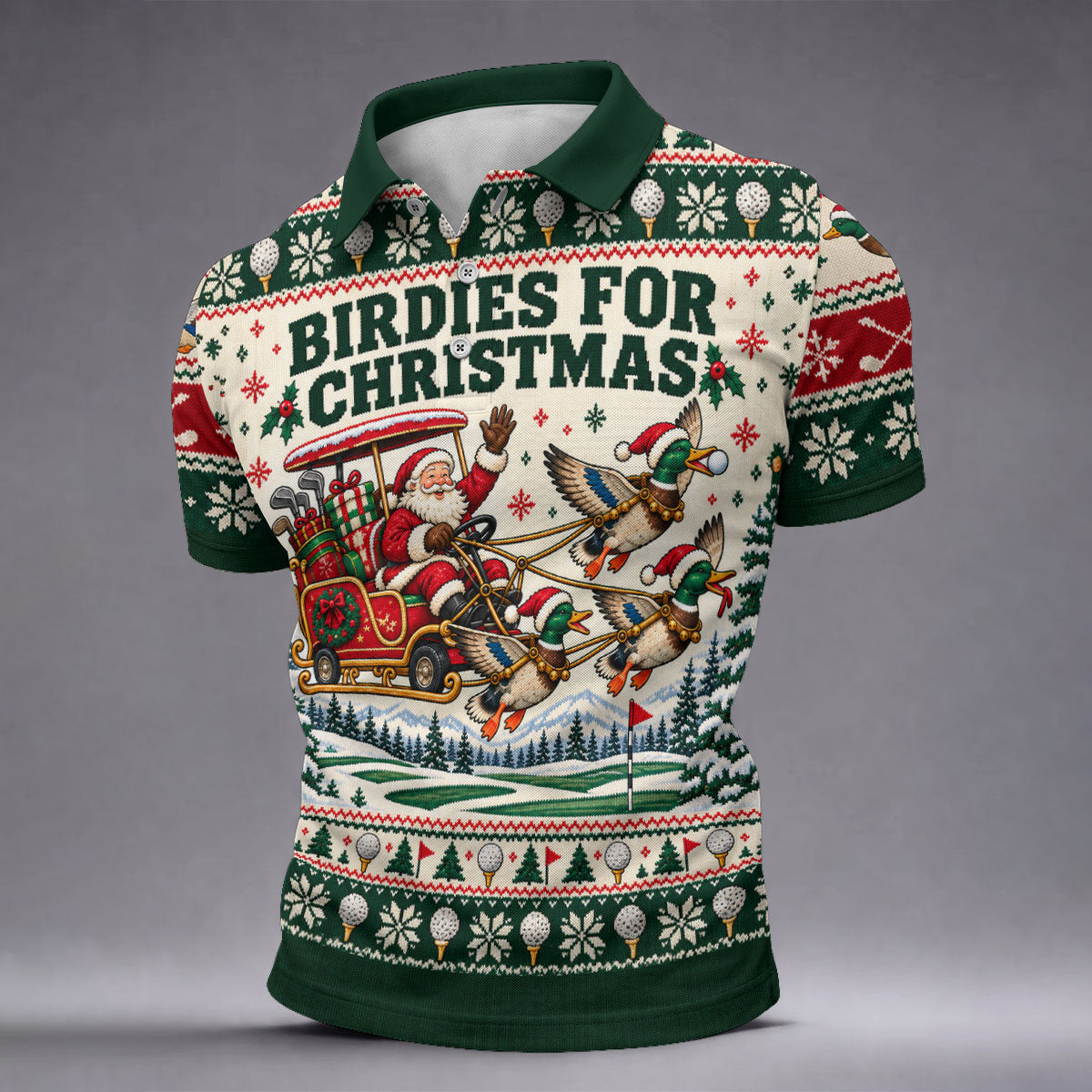 Birdies Santa Duck Sleigh Christmas Golf Shirt, Mens Golf Shirts, Mens Golf Apparel
