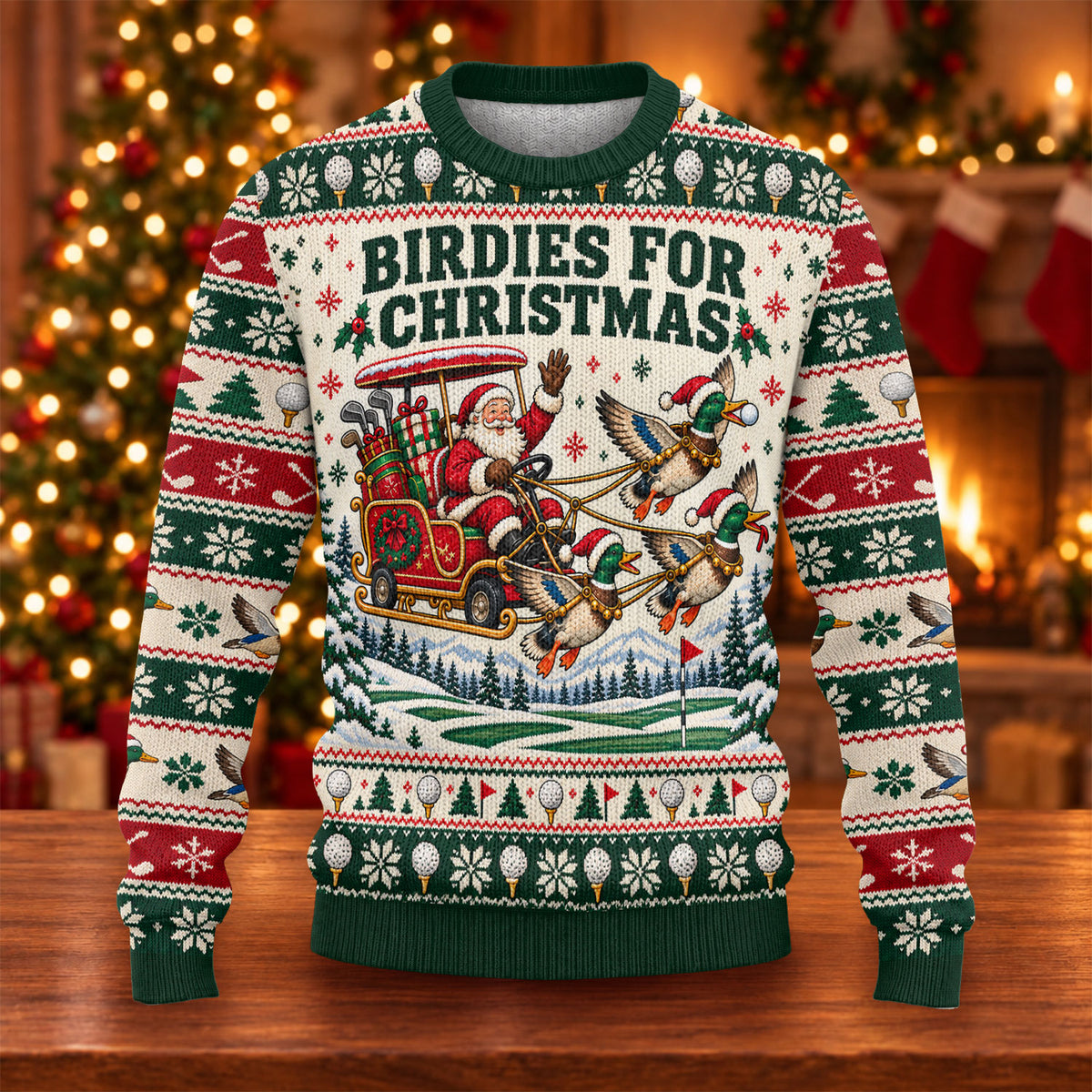 Birdies Santa Duck Sleigh Ugly Christmas Sweater, Golf Lover Gifts, Christmas Gifts