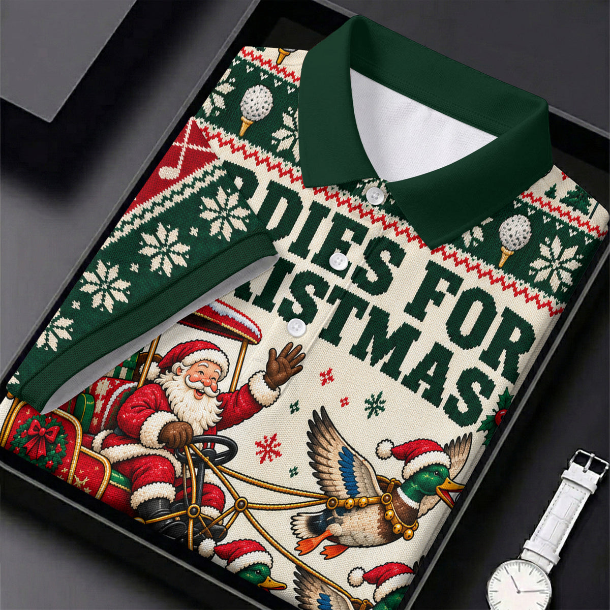 Birdies Santa Duck Sleigh Christmas Golf Shirt, Mens Golf Shirts, Mens Golf Apparel