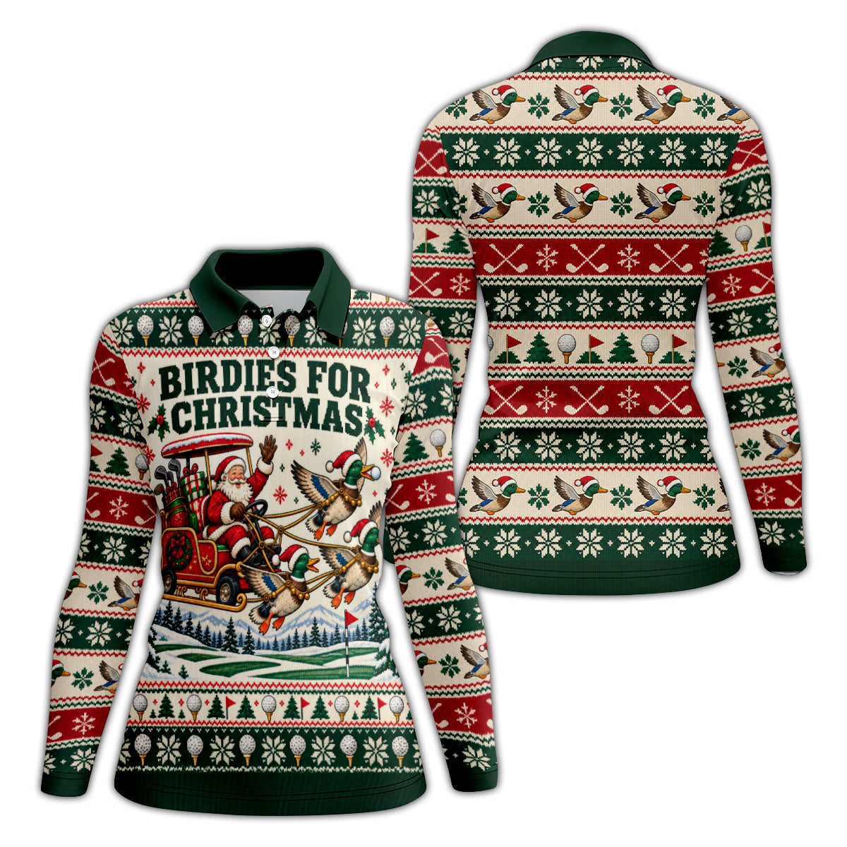 Birdies Santa Duck Sleigh Christmas Golf Shirt, Womens Golf Apparel, Ladies Golf Tops