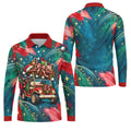 Santa Gift Golf Cart Christmas Golf Shirt, Mens Holiday Golf Shirts, Mens Golf Shirts