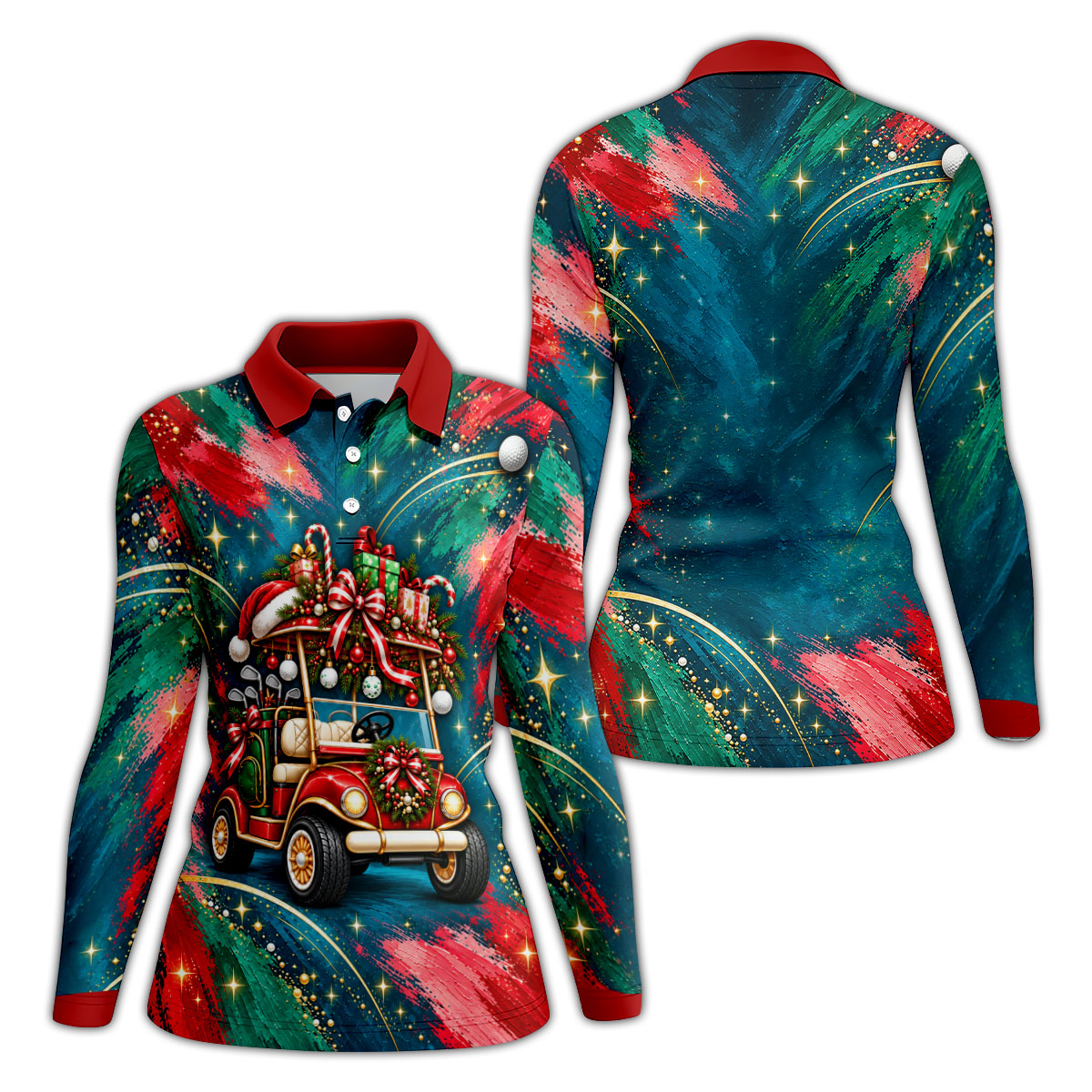 Santa Gift Golf Cart Christmas Golf Shirt, Golf Shirts For Women, Womens Golf Apparel