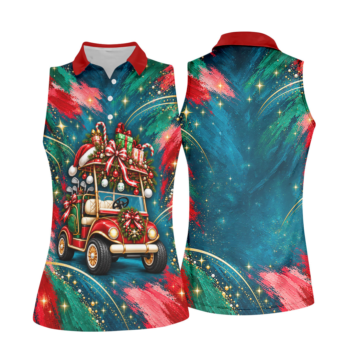 Santa Gift Golf Cart Christmas Golf Shirt, Golf Shirts For Women, Womens Golf Apparel