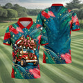 Santa Gift Golf Cart Christmas Golf Shirt, Mens Holiday Golf Shirts, Mens Golf Shirts
