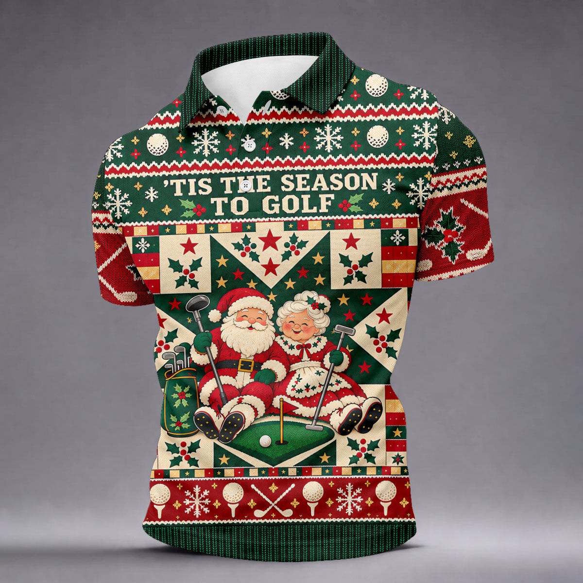 'Tis The Season To Golf Christmas Golf Shirt, Funny Mens Golf Shirts, Mens Golf Polo