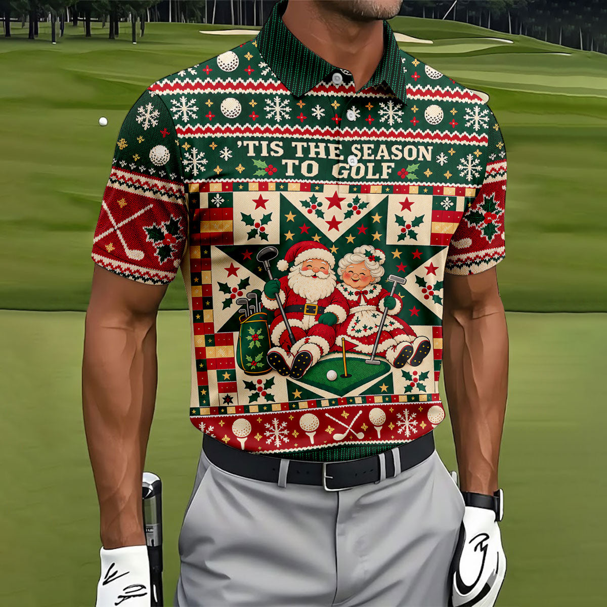 'Tis The Season To Golf Christmas Golf Shirt, Funny Mens Golf Shirts, Mens Golf Polo