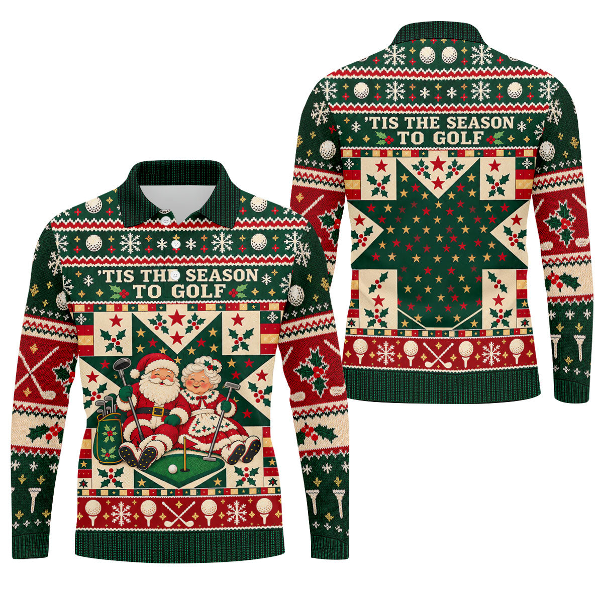 'Tis The Season To Golf Christmas Golf Shirt, Funny Mens Golf Shirts, Mens Golf Polo