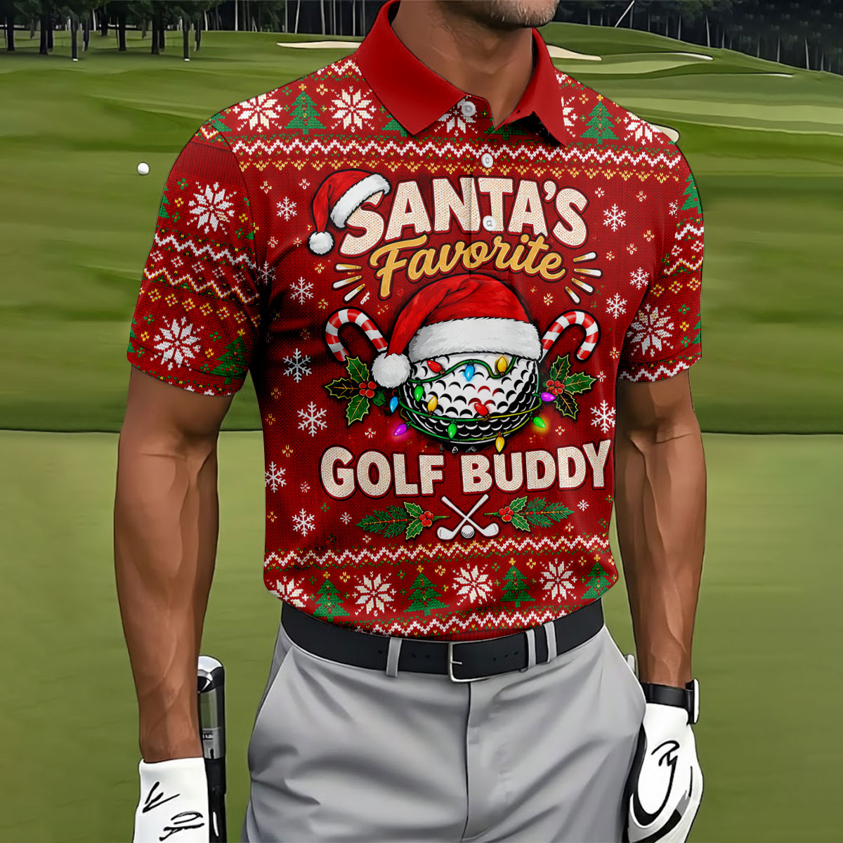 Santa's Favorite Buddy Christmas Golf Shirt, Mens Golf Clothing, Mens Golf Shirts
