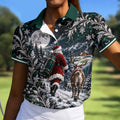 Moonlight Santa Reindeer Christmas Golf Shirt, Womens Golf Clothing, Womens Golf Tops