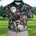 Moonlight Santa Reindeer Christmas Golf Shirt, Golf Shirts For Men, Golf Polo For Men