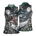 Moonlight Santa Reindeer Christmas Golf Shirt, Womens Golf Clothing, Womens Golf Tops