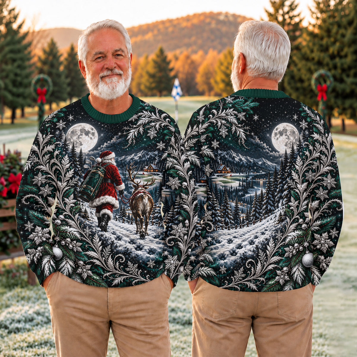Moonlight Santa Reindeer Ugly Christmas Sweater, Christmas Gifts, Ugly Sweater Party