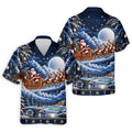 Santa Sleigh Golf Moon Christmas Golf Shirt, Mens Golf Polo, Mens Holiday Golf Shirts