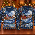 Santa Sleigh Golf Moon Ugly Christmas Sweater, Funny Holiday Sweater, Christmas Gifts