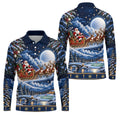 Santa Sleigh Golf Moon Christmas Golf Shirt, Mens Golf Polo, Mens Holiday Golf Shirts