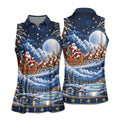 Santa Sleigh Golf Moon Christmas Golf Shirt, Womens Golf Tops, Golf Gifts For Women