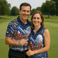 Santa Sleigh Golf Moon Christmas Golf Shirt, Mens Golf Polo, Mens Holiday Golf Shirts