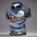 Santa Sleigh Golf Moon Christmas Golf Shirt, Mens Golf Polo, Mens Holiday Golf Shirts