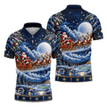 Santa Sleigh Golf Moon Christmas Golf Shirt, Mens Golf Polo, Mens Holiday Golf Shirts