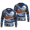 Santa Sleigh Golf Moon Christmas Golf Shirt, Mens Golf Polo, Mens Holiday Golf Shirts