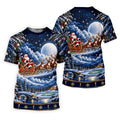 Santa Sleigh Golf Moon Christmas Golf Shirt, Mens Golf Polo, Mens Holiday Golf Shirts