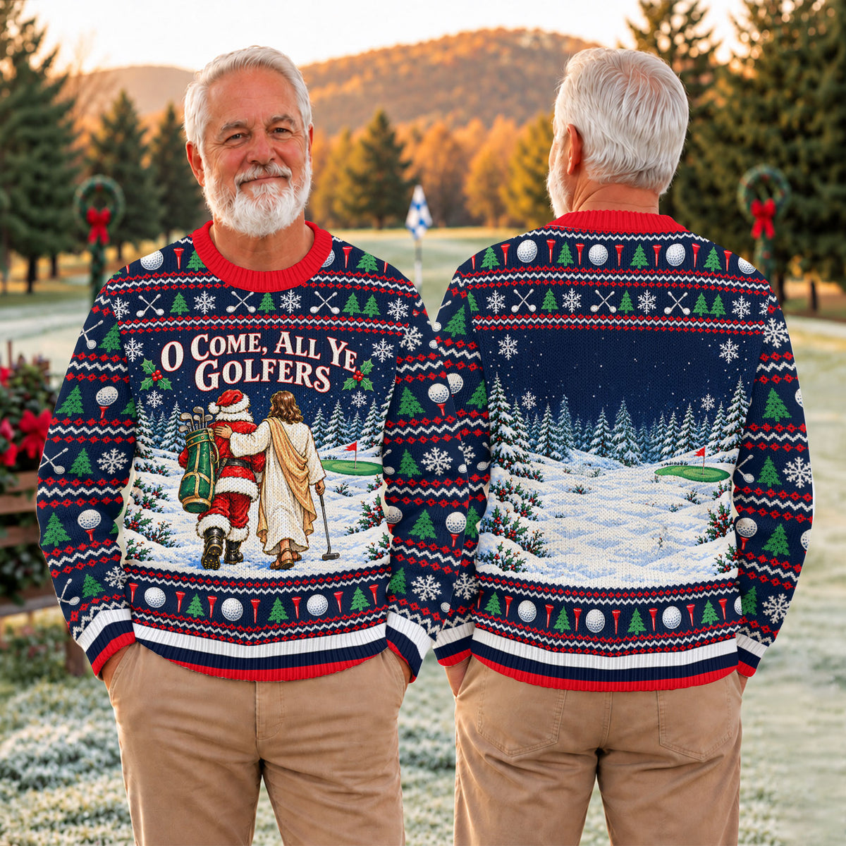 O Come All Ye Golfers Ugly Christmas Sweater, Funny Xmas Gift, Funny Christmas Outfit