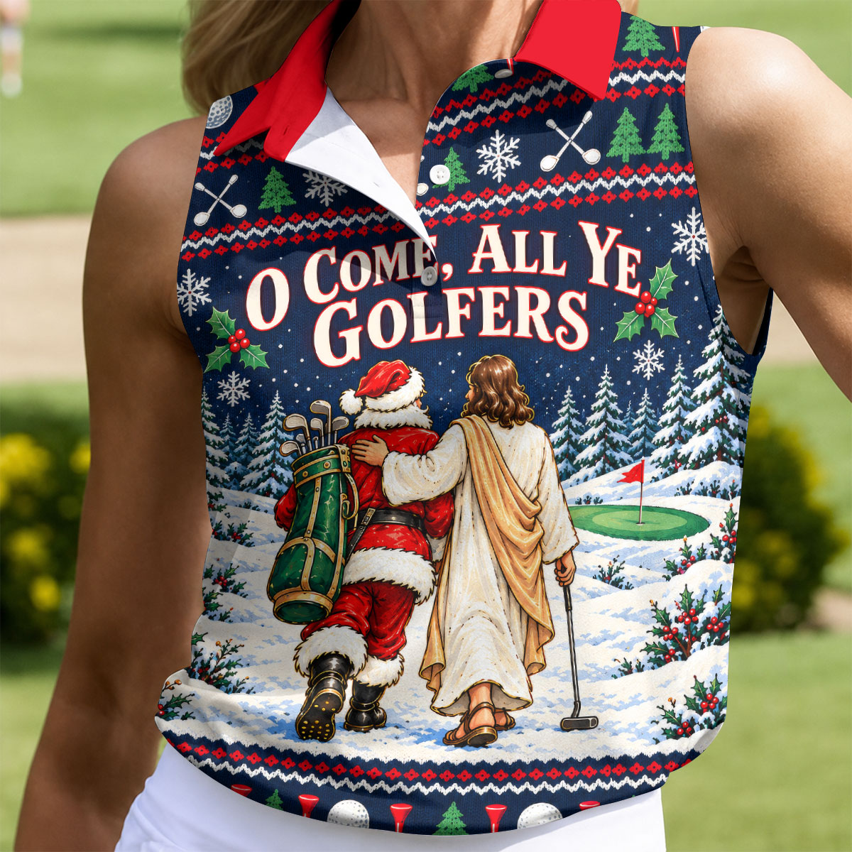 O Come All Ye Golfers Christmas Golf Shirt, Ladies Golf Shirts, Womens Golf Clothing