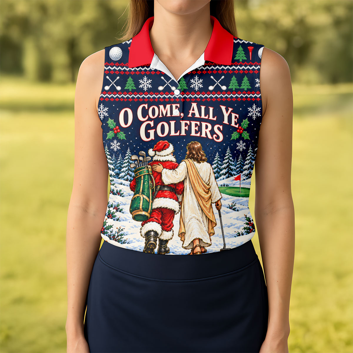 O Come All Ye Golfers Christmas Golf Shirt, Ladies Golf Shirts, Womens Golf Clothing