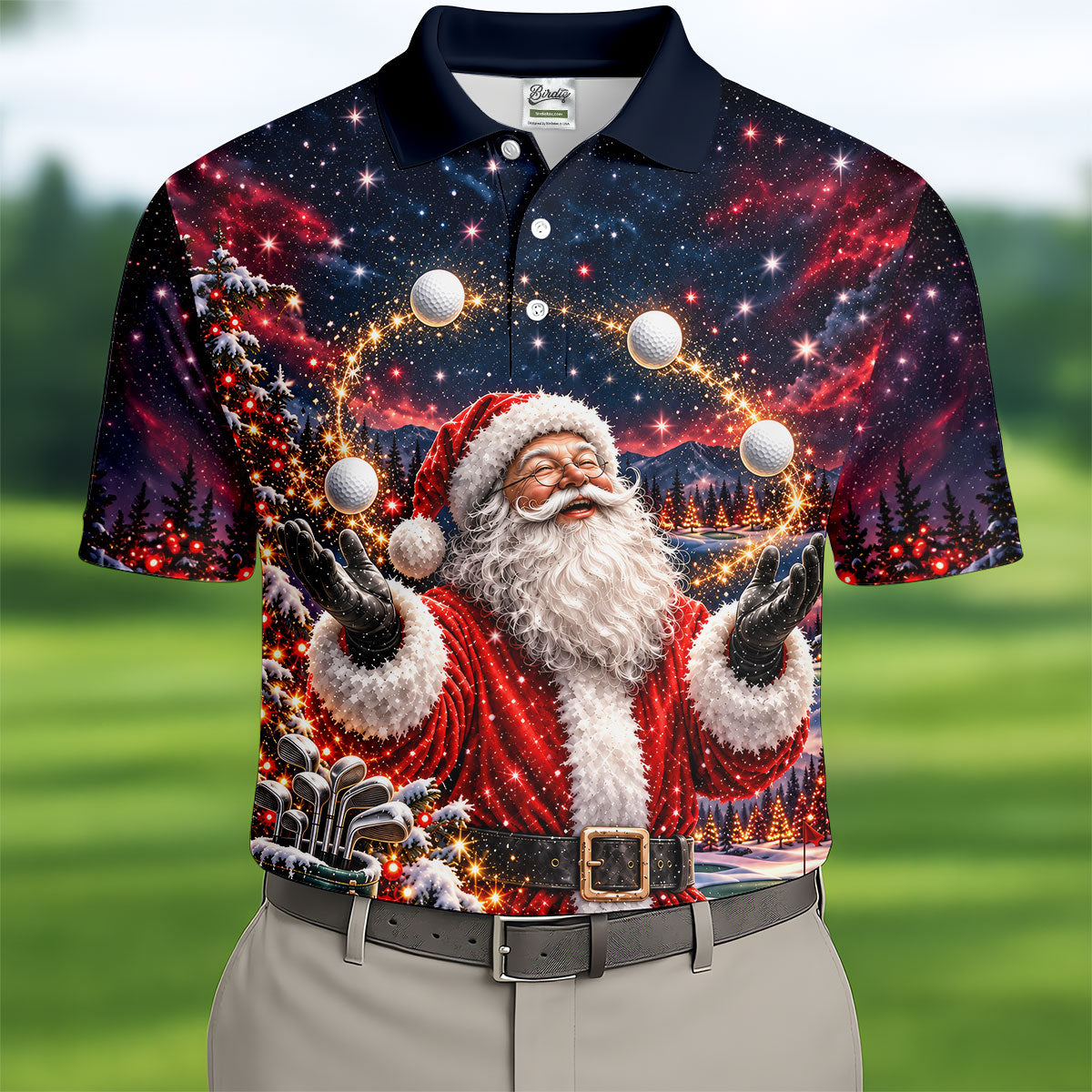 Santa Juggling Golf Balls Christmas Golf Shirt, Mens Golf Polo, Golf Shirts For Men