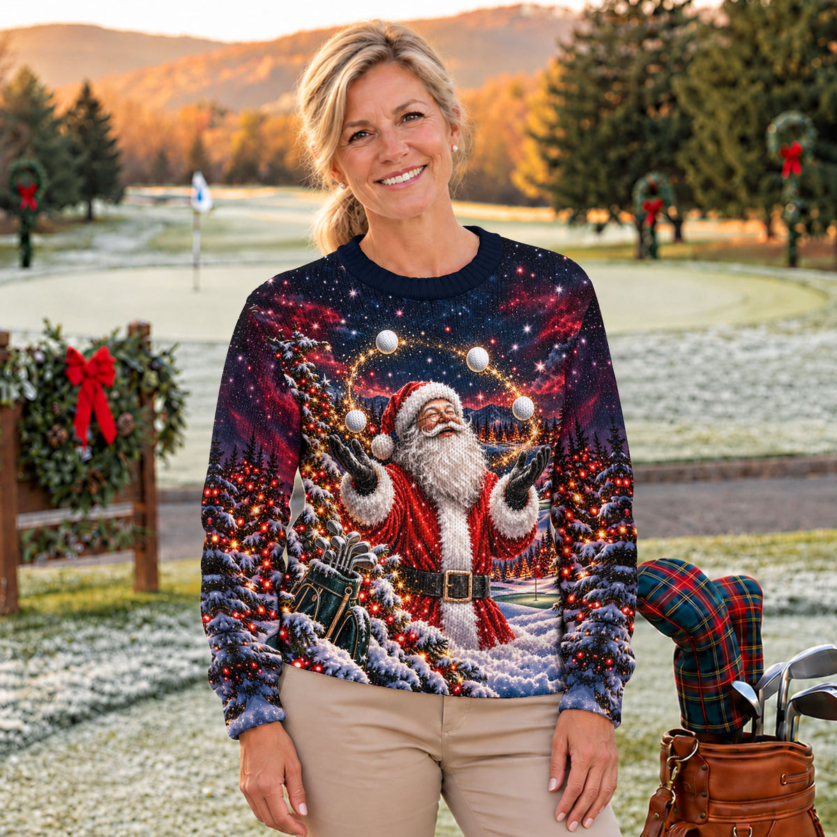 Santa Juggling Golf Balls Ugly Christmas Sweater, Ugly Sweater Party, Funny Xmas Gift