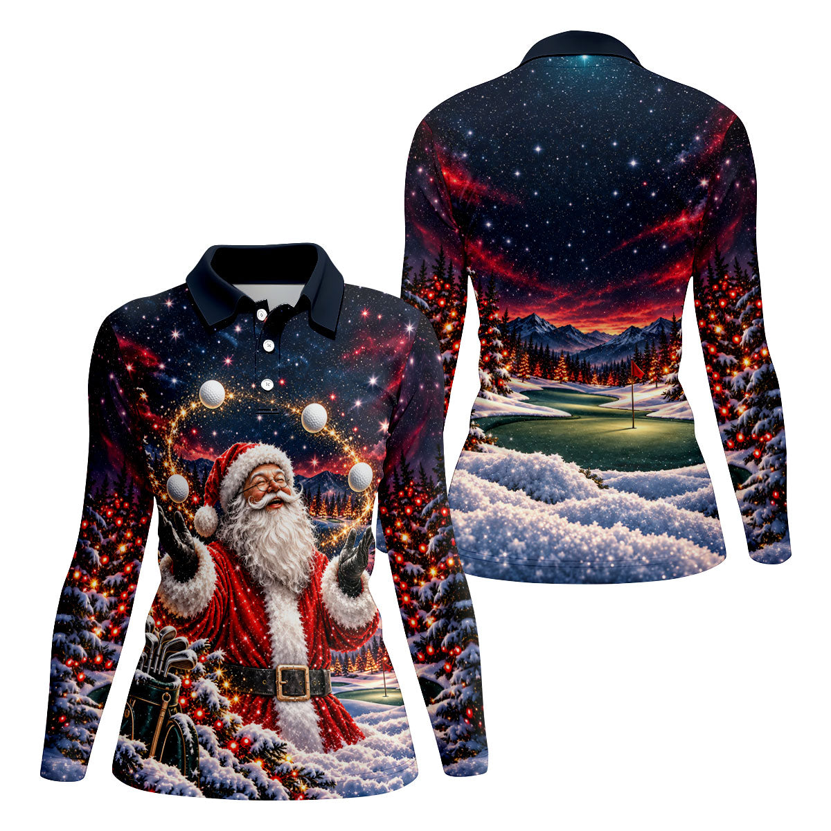 Santa Juggling Golf Balls Christmas Golf Shirt, Womens Golf Tops, Ladies Golf Shirts