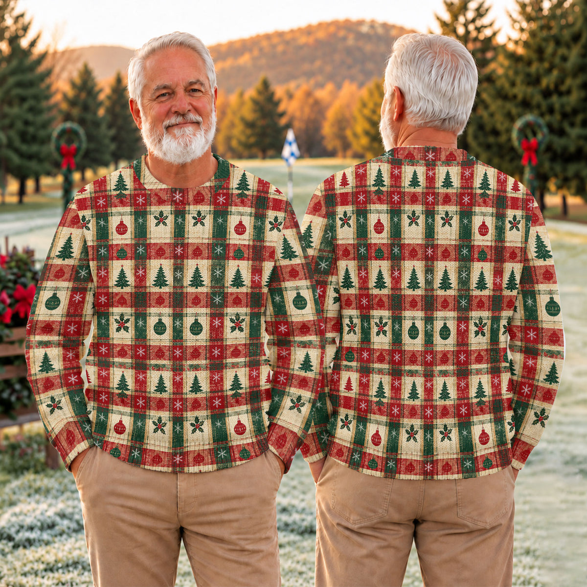 Tree Patchwork Plaid Ugly Christmas Sweater, Christmas Gifts, Christmas Sweater Gift