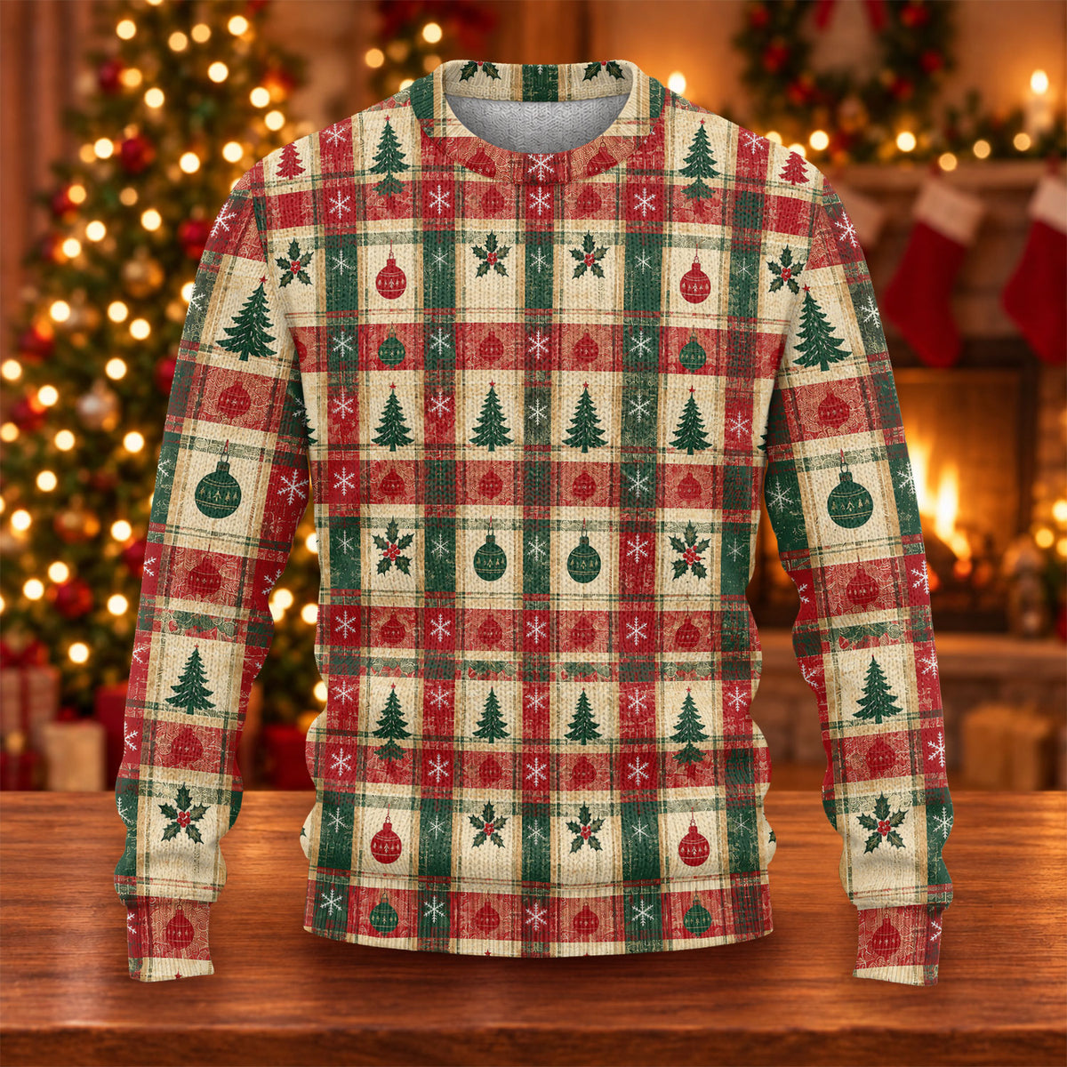 Tree Patchwork Plaid Ugly Christmas Sweater, Christmas Gifts, Christmas Sweater Gift