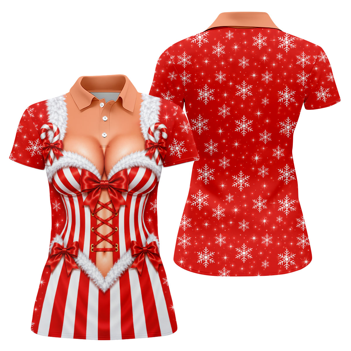 Candy Stripe Corset Christmas Golf Shirt, Womens Golf Shirts, Golf Gifts For Women