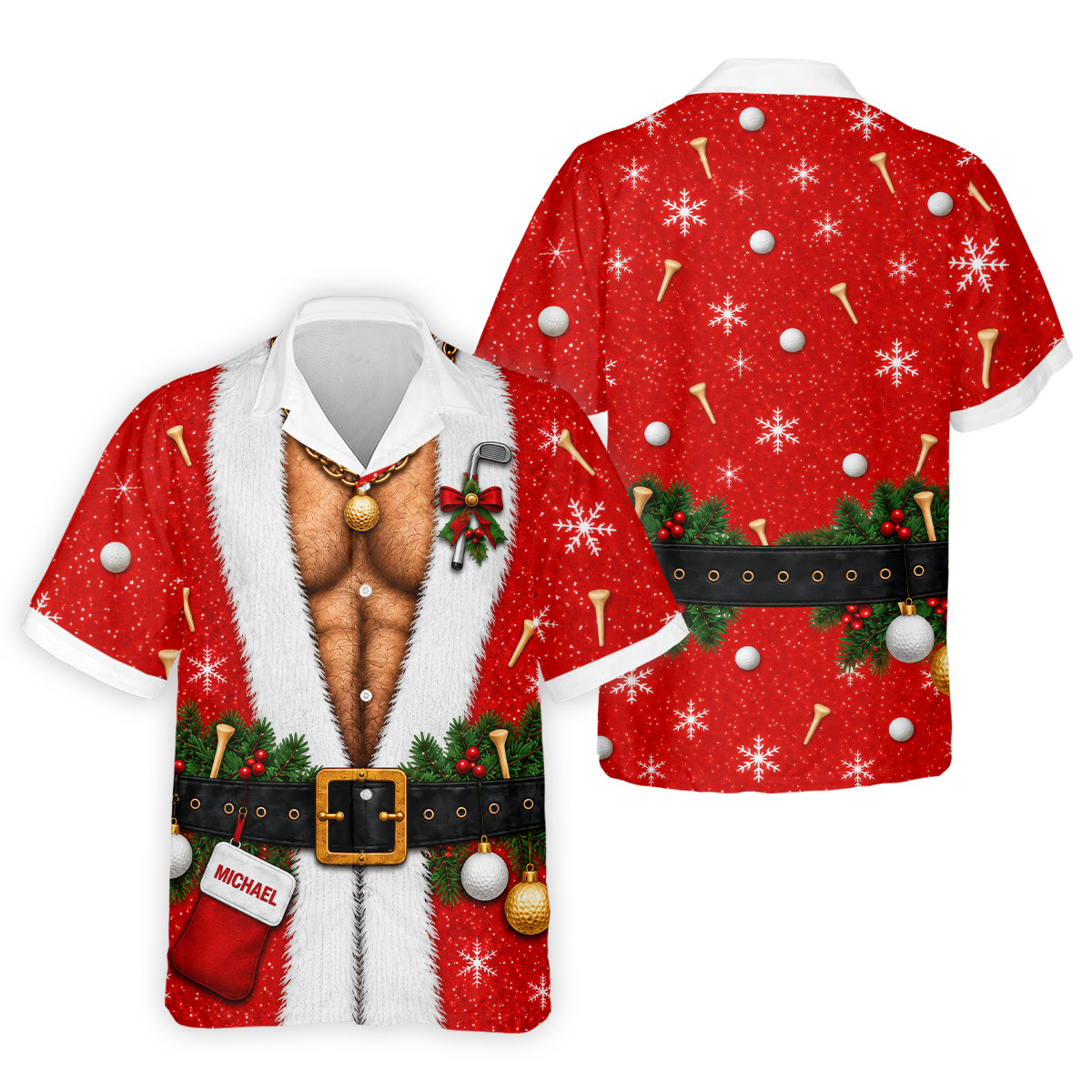 Custom Name Hairy Santa Christmas Golf Shirt, Golf Polo For Men, Mens Golf Apparel