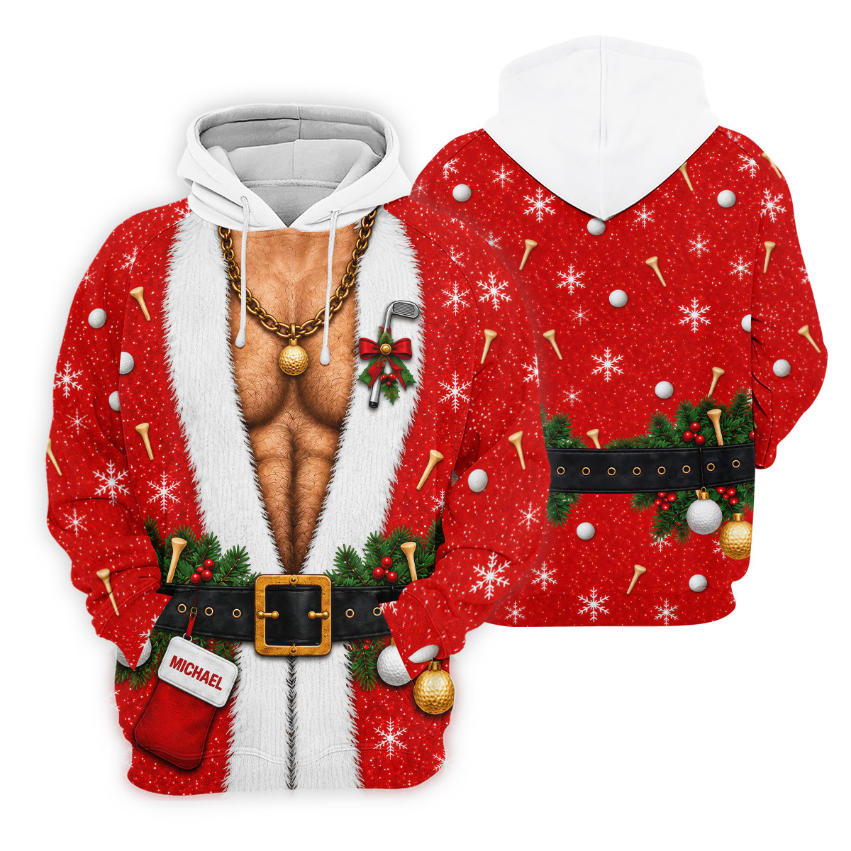 Custom Name Hairy Santa Christmas Golf Shirt, Golf Polo For Men, Mens Golf Apparel