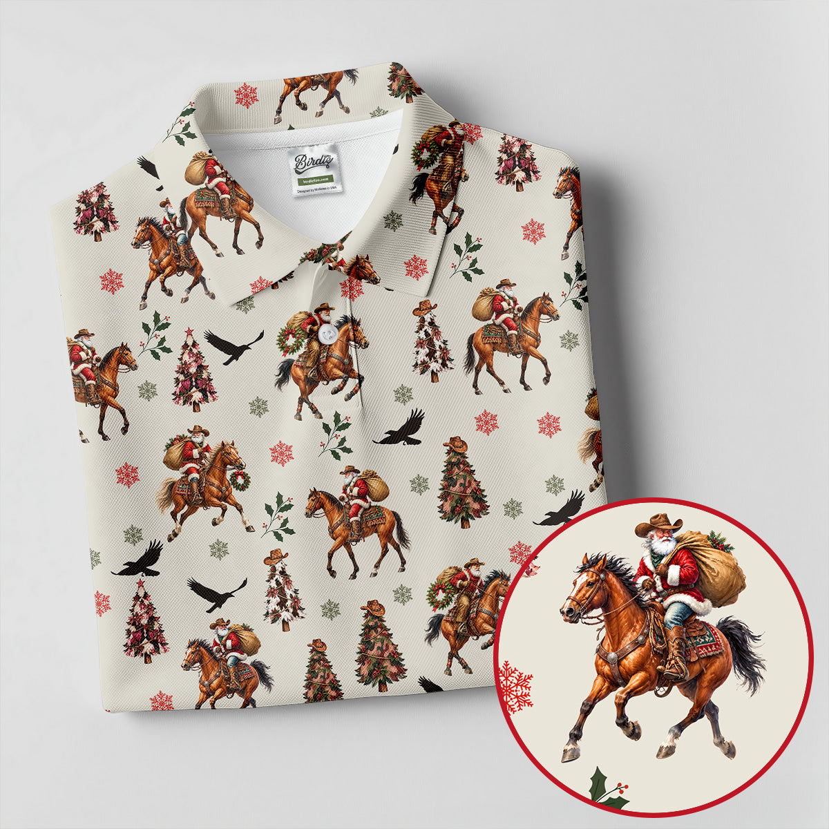 Cowboy Santa Riding Horse Christmas Golf Shirt, Womens Golf Tops, Ladies Golf Shirts