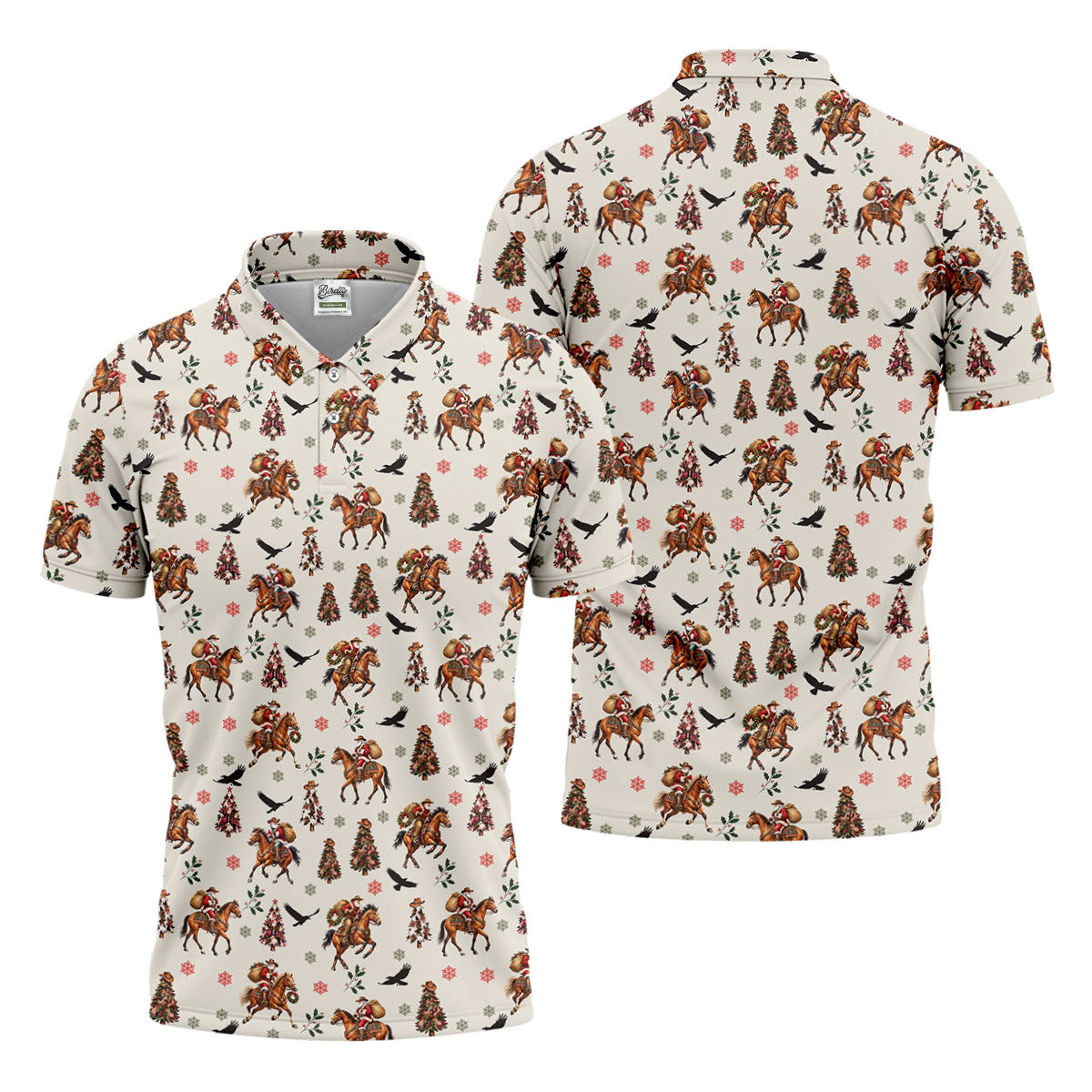 Cowboy Santa Riding Horse Christmas Golf Shirt, Mens Golf Apparel, Golf Gifts For Men