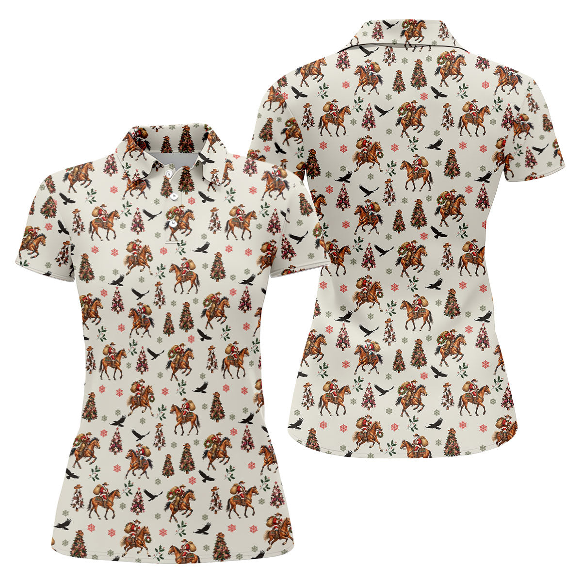Cowboy Santa Riding Horse Christmas Golf Shirt, Womens Golf Tops, Ladies Golf Shirts