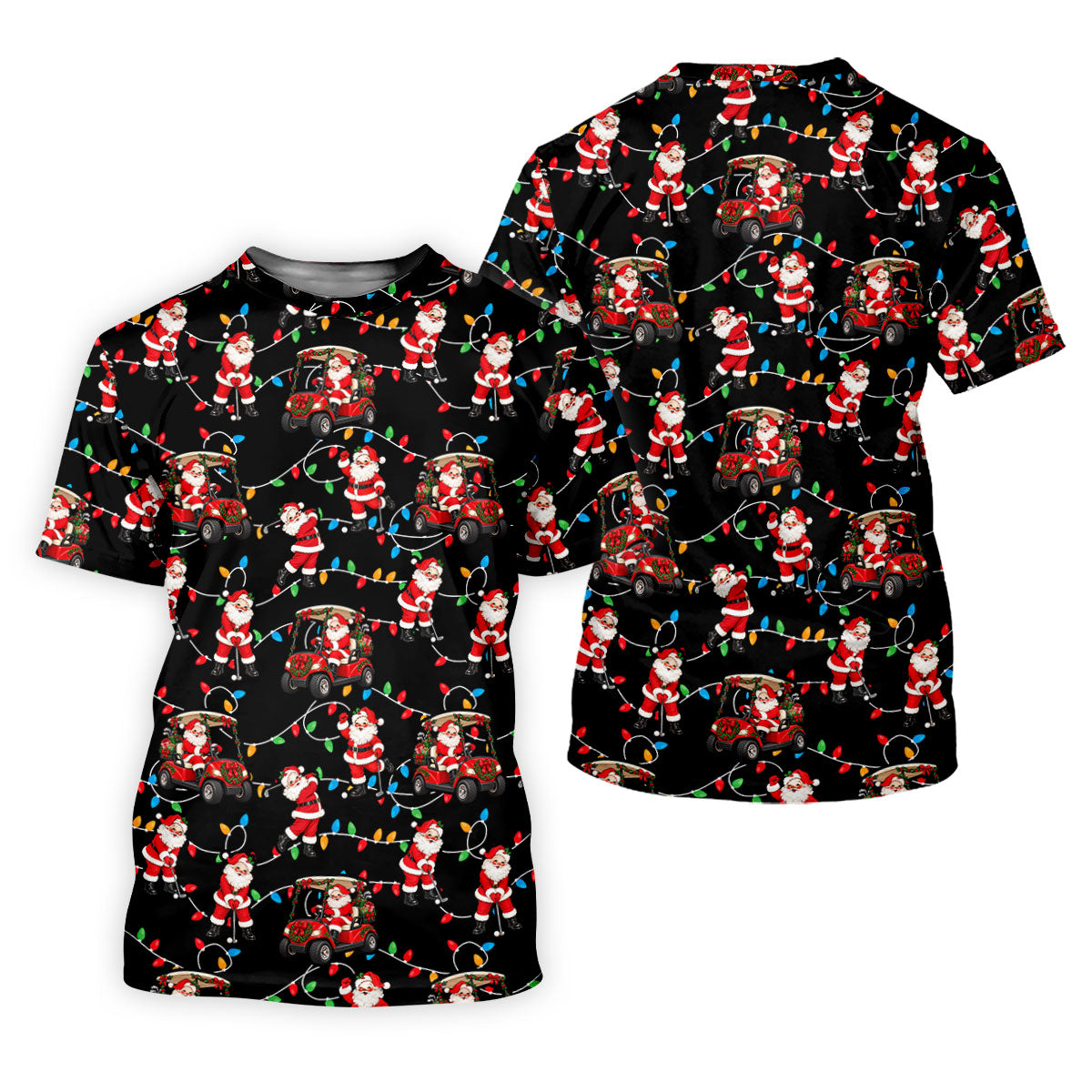 Santa Golf Cart Lights Christmas Golf Shirt, Golf Gifts For Men, Mens Golf Clothing
