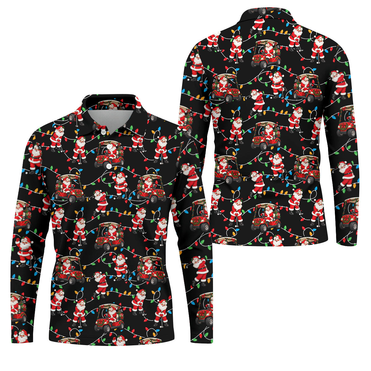 Santa Golf Cart Lights Christmas Golf Shirt, Golf Gifts For Men, Mens Golf Clothing