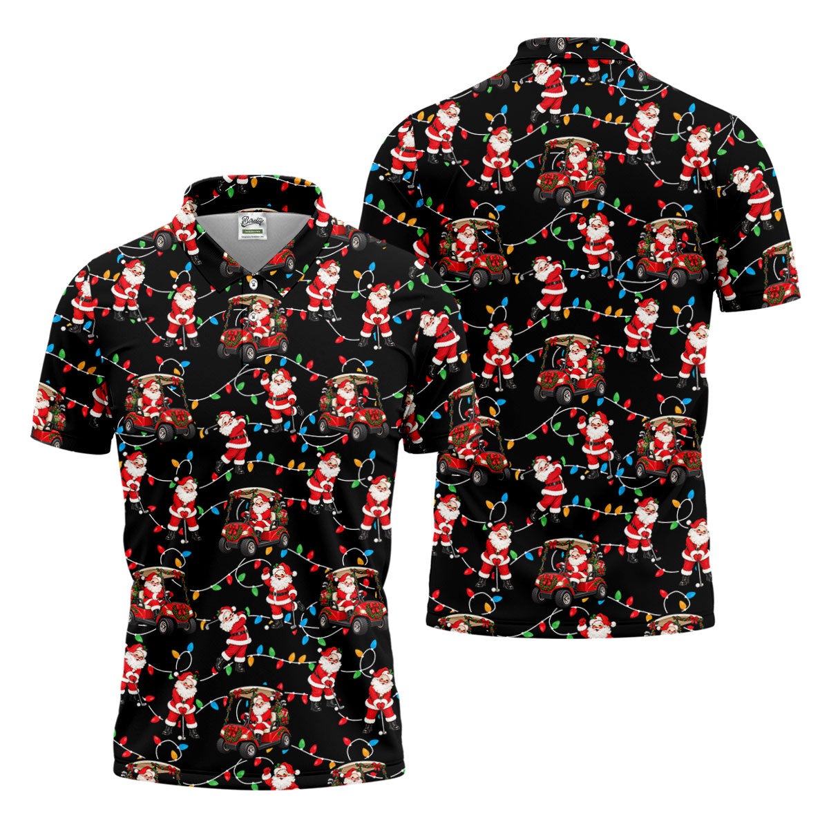 Santa Golf Cart Lights Christmas Golf Shirt, Golf Gifts For Men, Mens Golf Clothing