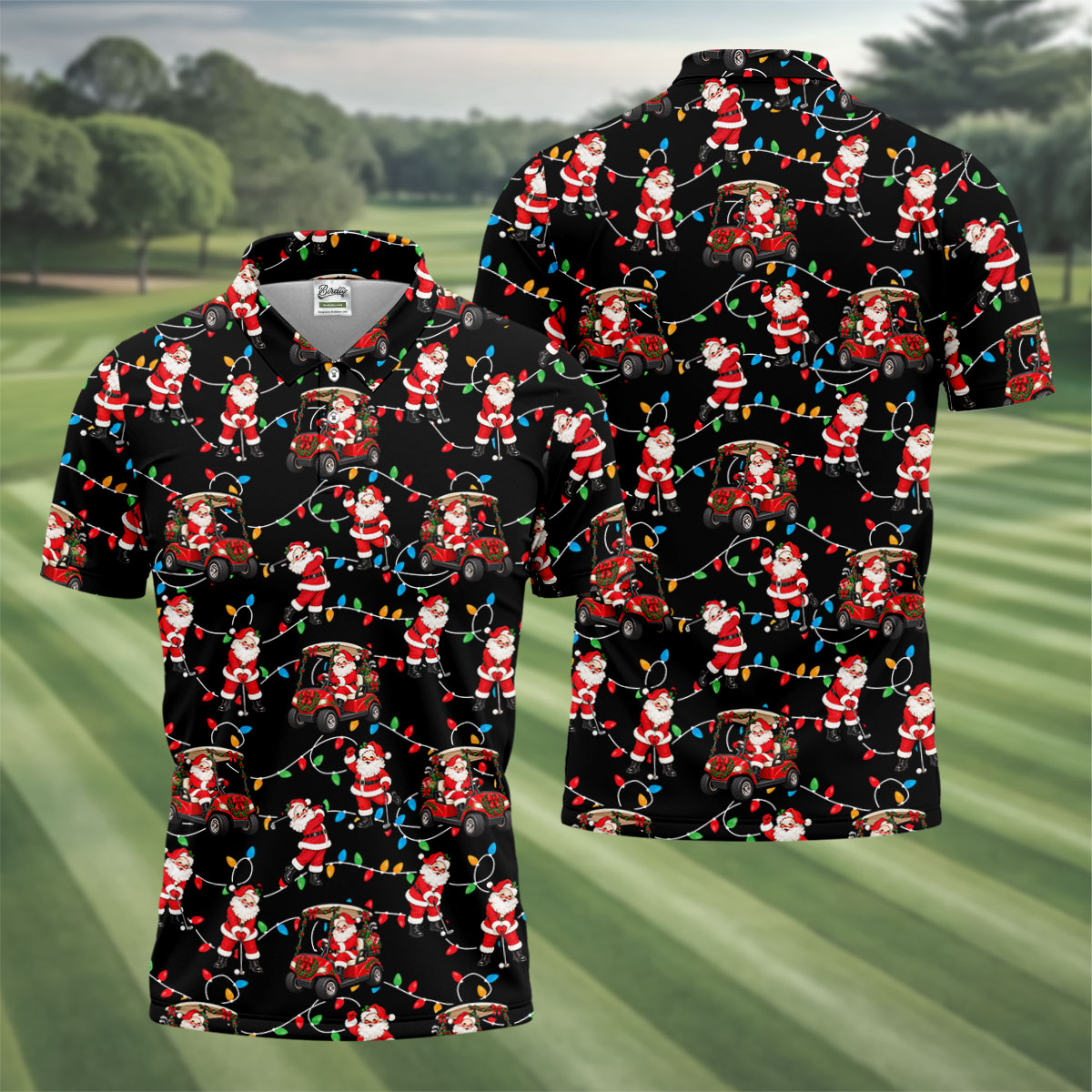 Santa Golf Cart Lights Christmas Golf Shirt, Golf Gifts For Men, Mens Golf Clothing
