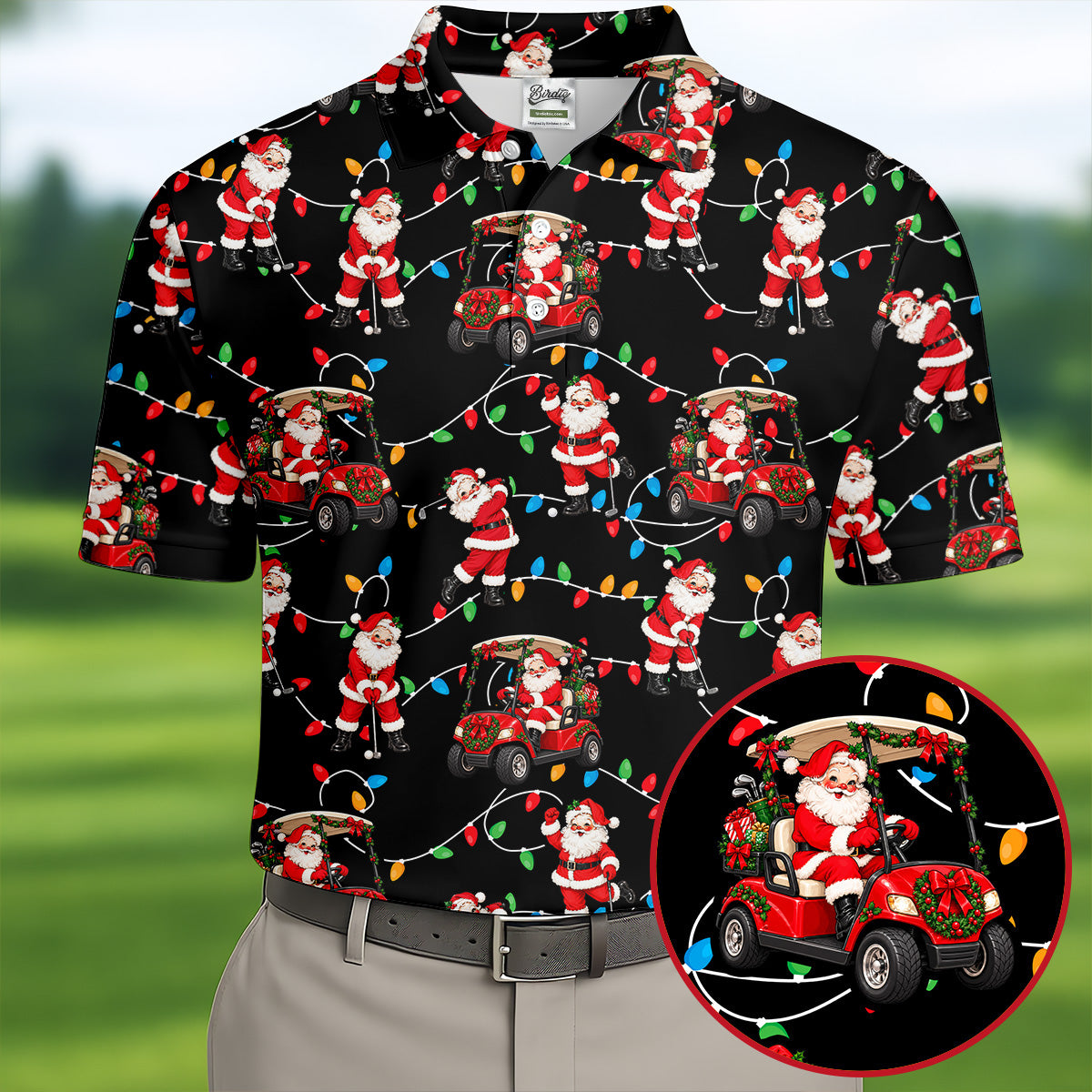 Santa Golf Cart Lights Christmas Golf Shirt, Golf Gifts For Men, Mens Golf Clothing