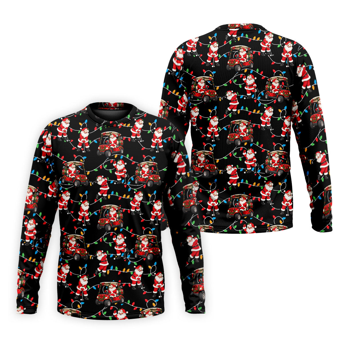 Santa Golf Cart Lights Christmas Golf Shirt, Golf Gifts For Men, Mens Golf Clothing