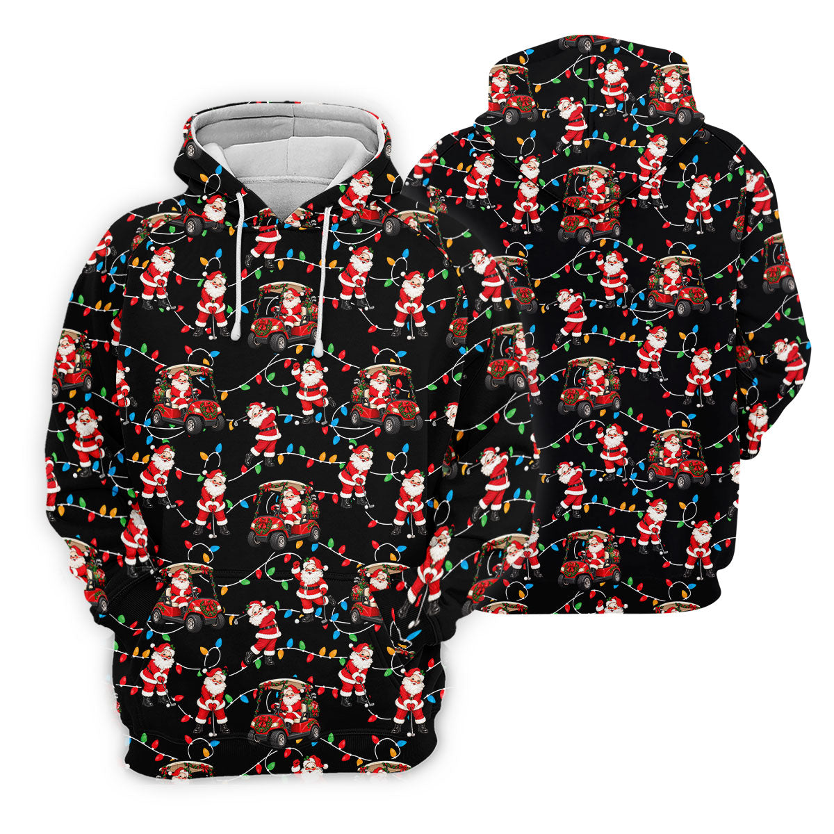 Santa Golf Cart Lights Christmas Golf Shirt, Golf Gifts For Men, Mens Golf Clothing