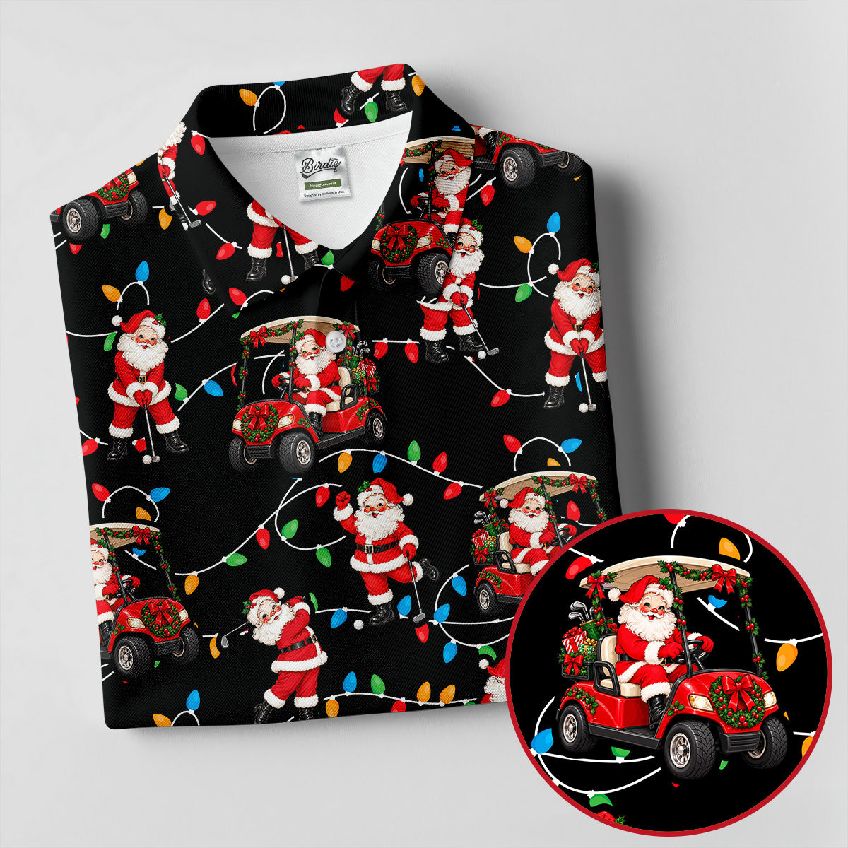 Santa Golf Cart Lights Christmas Golf Shirt, Ladies Golf Apparel, Womens Golf Apparel