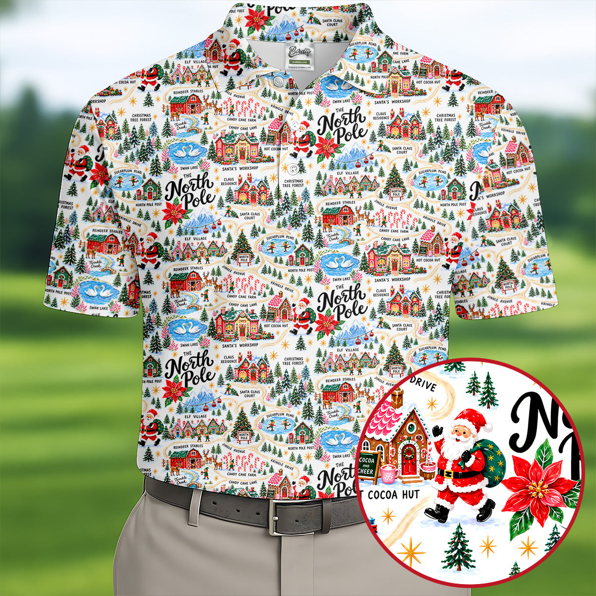 North Pole Village Map Christmas Golf Shirt, Golf Polo For Men, Mens Golf Apparel